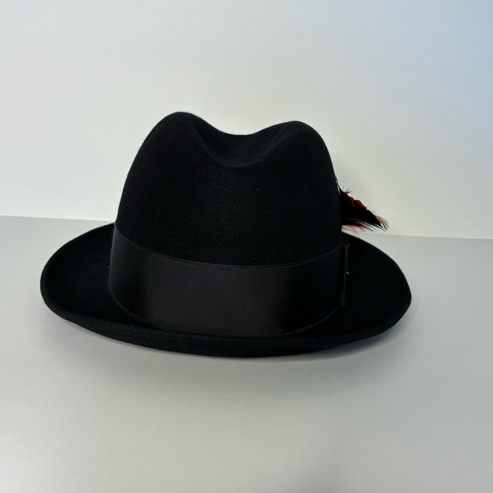 Vintage NOS Dobbs “Daily” Black Fur Felt Fedora Hat 7 1/8 - Picture 2 of 8